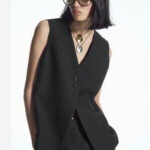 COS longline linen vest, 10, black